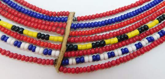 Artisan African Maasai Red Blue Yellow White & Black Large Collar Necklace image number 4