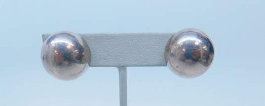 Taxco Mexico Artisan 925 Sterling Silver Modernist Geometric Onyx & Ball Dome Stud Earrings 26.4g image number 3