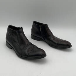 Mens Black Leather Crocodile Print Round Toe Side Zip Ankle Boots Size 41