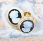 Vintage 14k Yellow Gold Opal Cameo Onyx Screw Back Earrings 4.6g image number 3