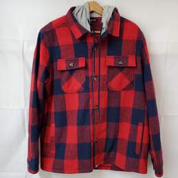 Crooks & Castles Red Plaid Hooded Button Up Jacket Men's LG