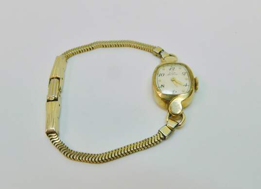 Ladies Vintage 10K Gold Filled Diamond Accent Gruen & Elgin De Luxe Jeweled Wrist Watches 28.0g image number 3