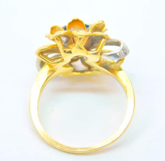 14K Yellow Gold 0.14 CTTW Diamond & Sapphire Flower Ring 7.0g image number 4