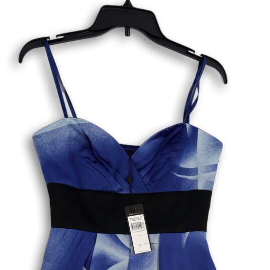 NWT Womens Blue Strapless Sweetheart Neck Asymmetrical Sheath Dress Sz 4 image number 3