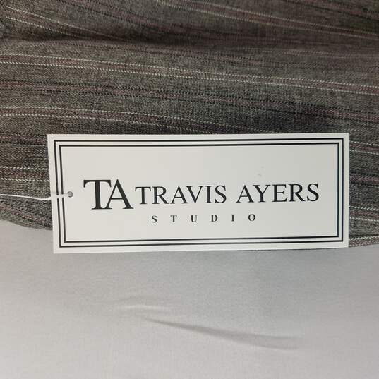 Travis Ayers Studio Women Grey Brown Multistripe 2 Piece Pants Suit Blazer Dress Pants L 12 NWT image number 7