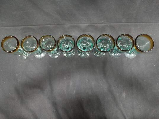 Set of 8 Brown Rim Clear Blown Glass Wine Goblets image number 2