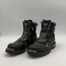 Mens D91680 Black Leather Round Toe Front Zip Combat Boots Size 10.5 alternative image