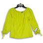 NWT Womens Yellow Sported Pleated Round Neck Long Sleeve Blouse Top Size XS image number 1