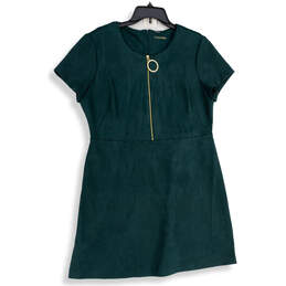 Womens Green Round Neck Short Sleeve Back Zip Mini Dress Size 16