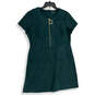 Womens Green Round Neck Short Sleeve Back Zip Mini Dress Size 16 image number 1
