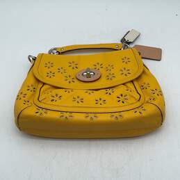 Coach Womens Yellow Floral Cut-Out Logo Charm Shoulder Handbag Purse