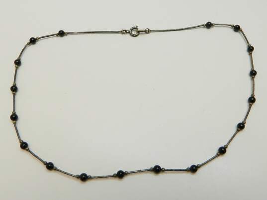 Southwestern Artisan 925 Liquid Silver Onyx & Coral Beaded Necklaces 8.1g image number 2