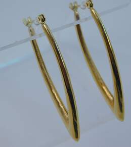 14K Yellow Gold Puffed Pointed Oblong Hoop Earrings 2.8g alternative image