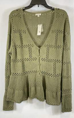 NWT Pilcro Womens Green Cotton Knitted Long Sleeve Cardigan Sweater Size XL