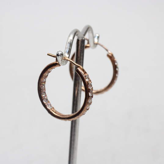 Kiera Signed Sterling Silver Rose Gold Plated CZ Accent Hoop Earrings - 3.5g image number 3