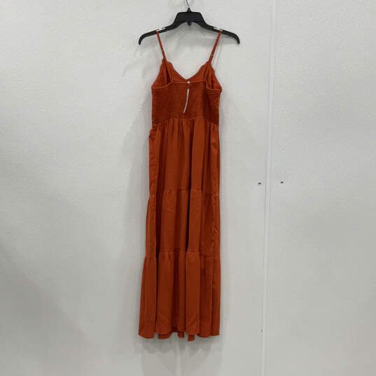 NWT Womens Orange Spaghetti Strap V-Neck Sleeveless Maxi Dress Size Small image number 2