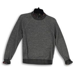 Womens Gray Ruffle Crew Neck Long Sleeve Pullover Sweatshirt Size XS