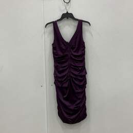 NWT Womens Purple Satin Ruched Sleeveless Cocktail Sheath Dress Size 4 alternative image