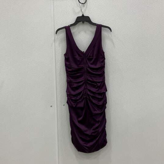 NWT Womens Purple Satin Ruched Sleeveless Cocktail Sheath Dress Size 4 image number 2