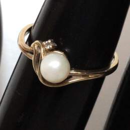 14K Yellow Gold Moissanite Accent Pearl Ring Size 6 - 1.5g