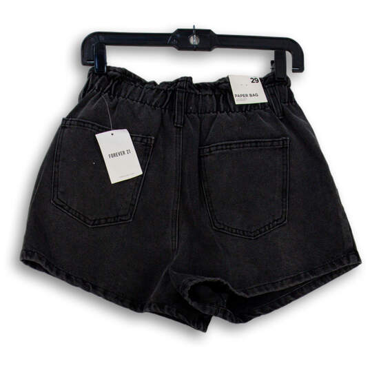NWT Womens Black Elastic Waist Pockets Denim Paper Bag Shorts Size 29 image number 2