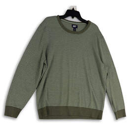 Mens Green Striped Knitted Long Sleeve Crew Neck Pullover Sweater Size XL