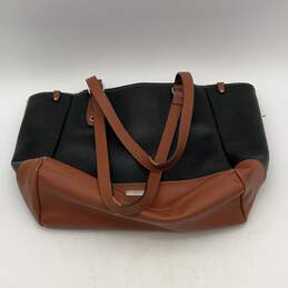 Chaps Womens Black Brown Leather Zipper Inner Pocket Top Handle Handbag
