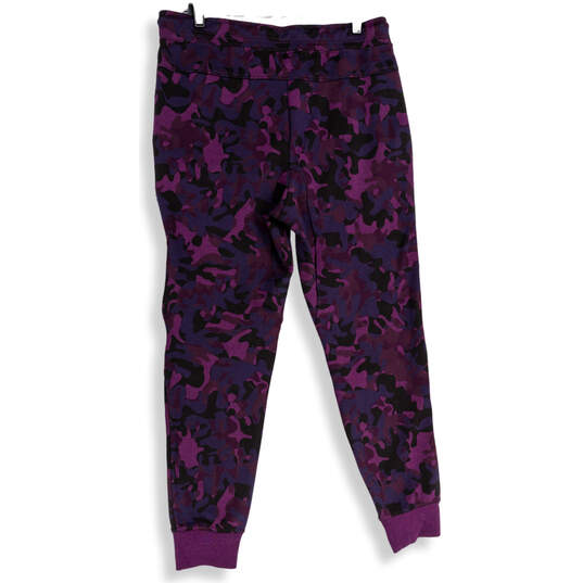 Womens Purple Black Camouflage Zip Pockets Tapered Leg Jogger Pants Size L image number 4