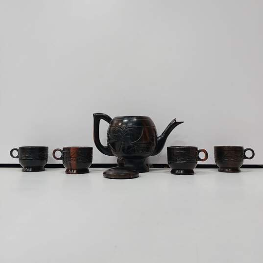 Vintage Carved Wooden Tea Set image number 2