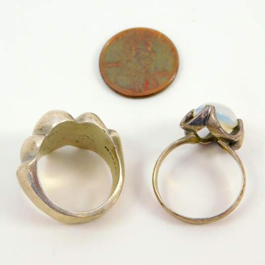 Taxco & Mexican Modernist 925 Sterling Silver Ridged & Opalescent Glass Rings 24.3g image number 7