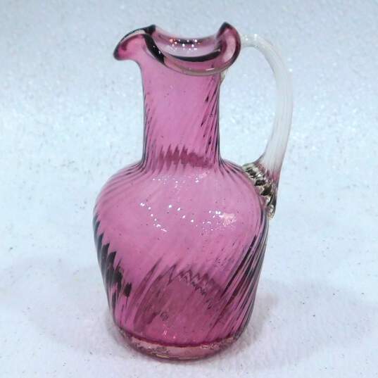 VNTG Art Glass Home Decor Bohemian Czech Ruby Cruet Cranberry Glass Etched Vase image number 18