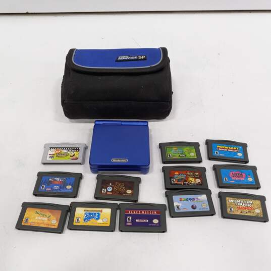 Blue Nintendo Game Boy Advance SP Gaming Console In Caring Case With 12 Games image number 1