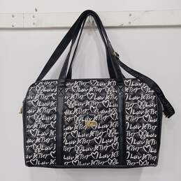 Betsey Johnson Black Quilted Faux Leather w/ White 'Luv Betsey' Duffle Bag