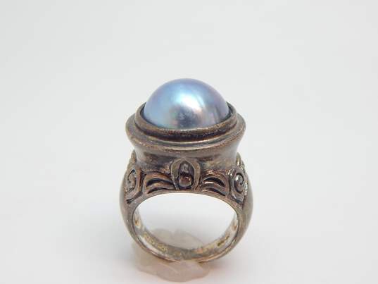 Sterling Silver Pearl & Abalone Scroll Rings 18.1g image number 2