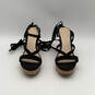 Womens Black Beige Leather Open Toe Wrap Lace Wedge Gladiator Heels Size 11 image number 3