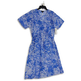 NWT Womens Blue White Short Sleeve V-Neck Shift Dress Size Medium