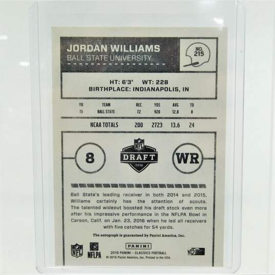 2016 Jordan Williams Panini Classics Significant Signature Gold 01/10 Autographed Rookie First Print Run image number 3