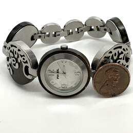 Designer Fossil ES-2051 1108010 C Silver Tone Floral On Wood Wristwatch alternative image