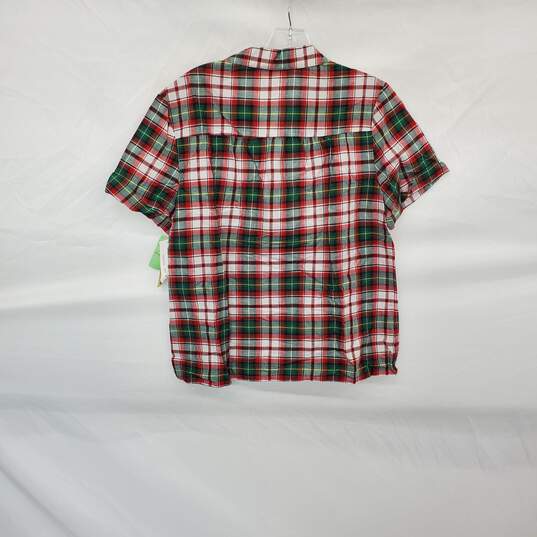 Eccobay Vintage Red & Green Plaid Cotton Short Sleeve Shirt WM Size M NWT image number 2