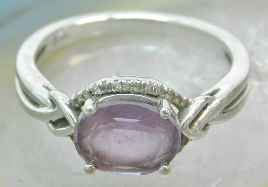 10K White Gold Amethyst & Diamond Accent Ring 3.3g image number 1