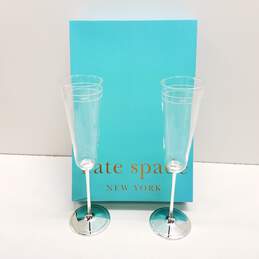 Kate Spade Lenox Pair of Champagne Flutes w/Silverplate Stems