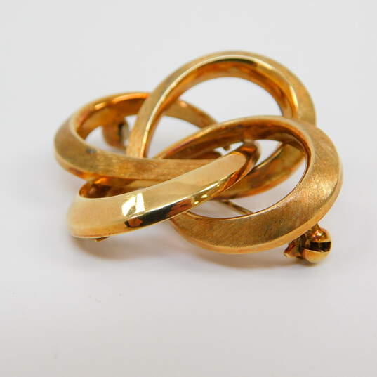 14K Gold Modernist Smooth & Brushed Textured Interlocking Loops Brooch 8.6g image number 5