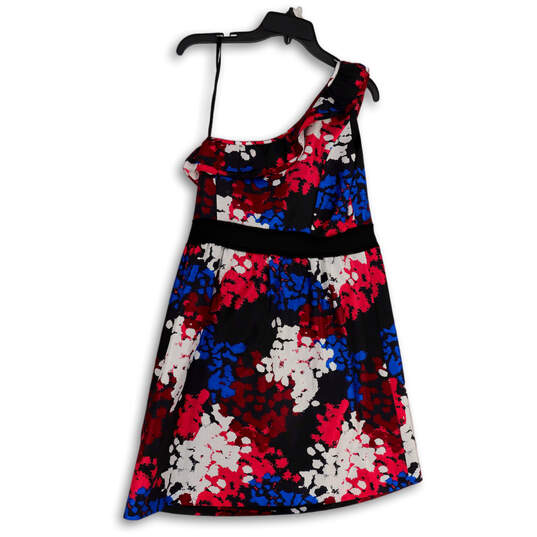 NWT Womens Multicolor Spotted Ruffle One Shoulder Mini Dress Size 14 image number 2