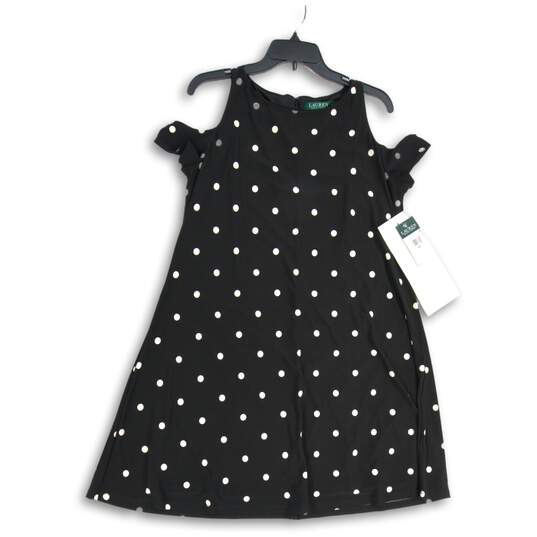 NWT Womens Black White Polka Dot Cold Shoulder Back Zip Short A-Line Dress 14 image number 1
