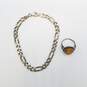 Sterling Silver Amber Like Sz 3 3/4 Ring 7in Figaro Chain Bracelet 13.9g image number 5