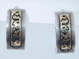 Rhoda Jack Navajo Sterling Silver & 14K Yellow Gold Kokopelli Half Hoop Earrings 4.9g
