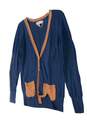 Womens Blue Long Sleeve V Neck Knitted Cardigan Sweater Size Large image number 3