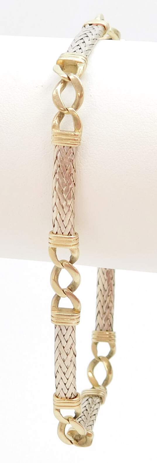 14K White & Yellow Gold Woven Bars & Curb Unique Chain Bracelet 9.3g image number 2