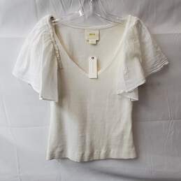 Maeve by Anthropologie White Ribbed Ruffle Sleeve Size S
