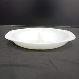 Vintage Pyrex 1083 Simply White 1.5qt Divided Oval Casserole Vegetable Serving Dish